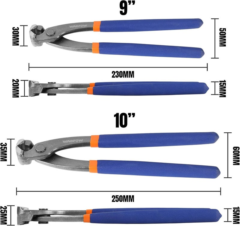 WADFOW Nail Puller,Pliers,End Cutting Pliers, Carpenter Pincer Tool,Ear Clamp Nail Puller Pliers for Pulling Nails or Cutting Wires,2 PCS Pliers Set, 9" and 10",WPS8302, Blue - Image 2